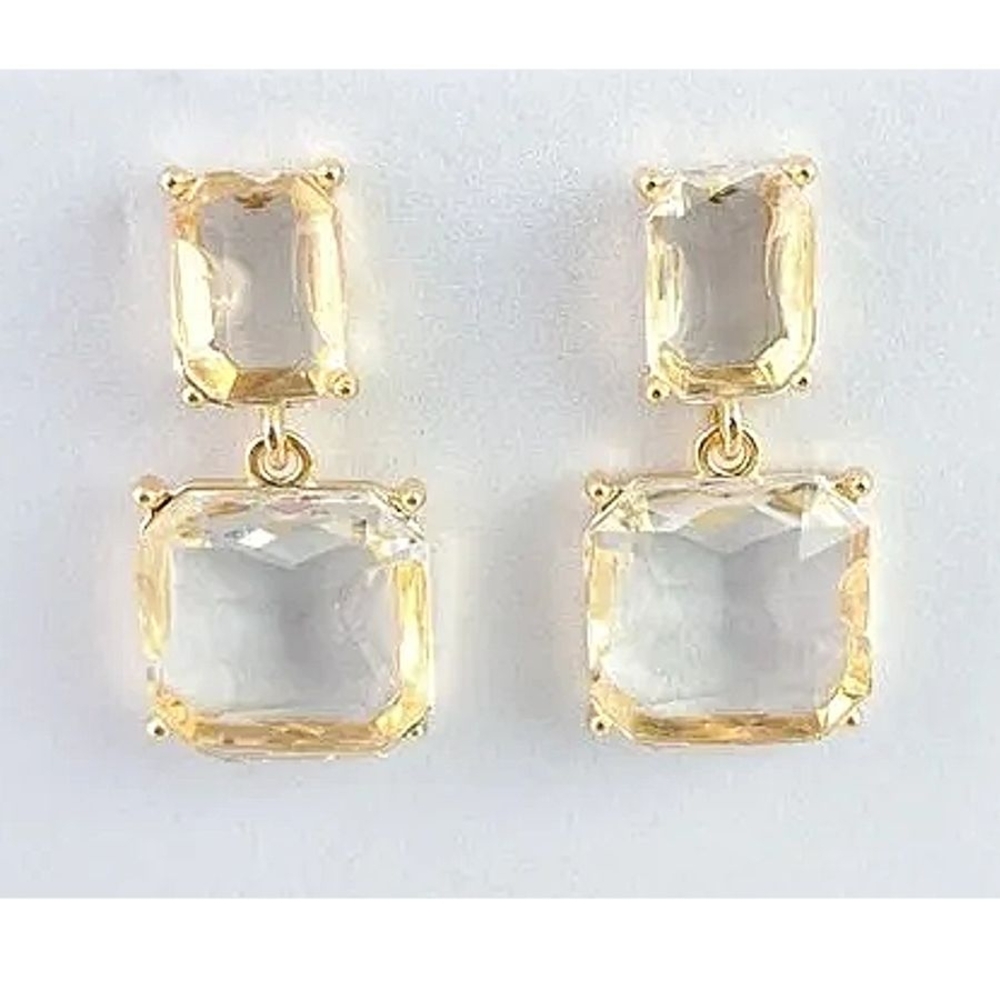 NWOT Elegant Gold and Clear Glass Drop Earrings